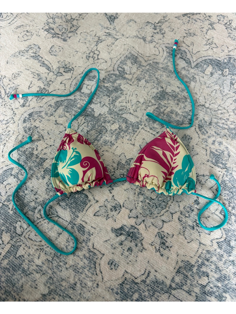 Honolua Reversible Triangle Bikini Top Teal Floral Tie